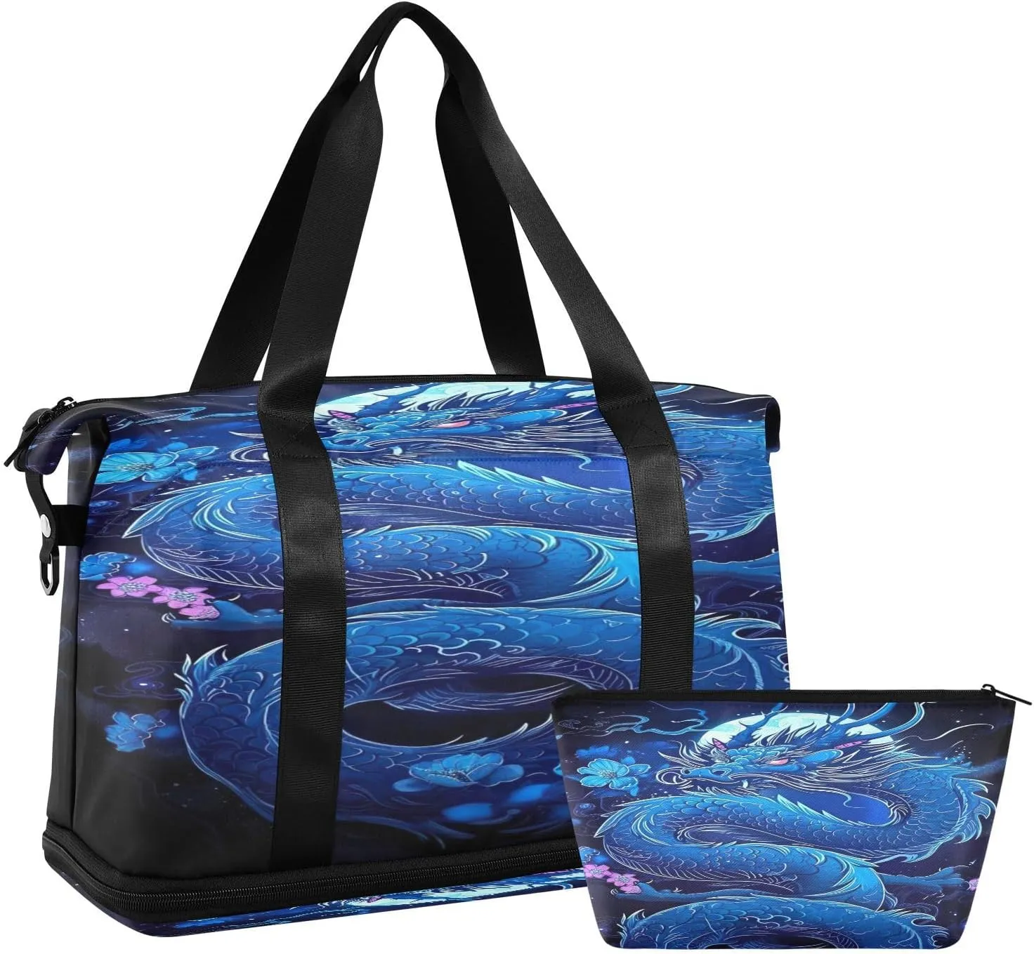 Kigai Blue Dragon Gym Bag for Women & Men,Waterproof Weekender Overnight Bag with Shoes Compartment Sports Duffel Bag for Gym Yoga Swimming Camping