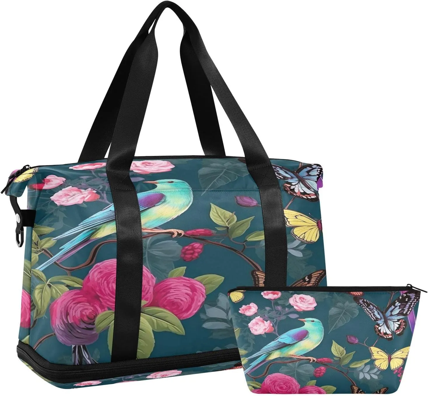 Kigai Butterfly Bird Gym Bag for Women & Men,Waterproof Weekender Overnight Bag with Shoes Compartment Sports Duffel Bag for Gym Yoga Swimming Camping