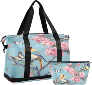 Kigai Butterfly Bird Gym Bag for Women & Men,Waterproof Weekender Overnight Bag with Shoes Compartment Sports Duffel Bag for Gym Yoga Swimming Camping