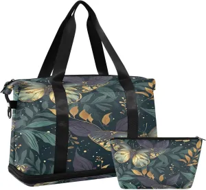 Kigai Butterfly Leaves Gym Bag for Women & Men,Waterproof Weekender Overnight Bag with Shoes Compartment Sports Duffel Bag for Gym Yoga Swimming Camping