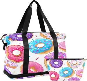 Kigai Cartoon Donut Gym Bag for Women & Men,Waterproof Weekender Overnight Bag with Shoes Compartment Sports Duffel Bag for Gym Yoga Swimming Camping