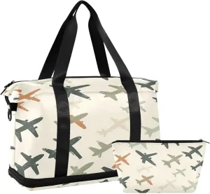 Kigai Cartoon Planes Gym Bag for Women & Men,Waterproof Weekender Overnight Bag with Shoes Compartment Sports Duffel Bag for Gym Yoga Swimming Camping