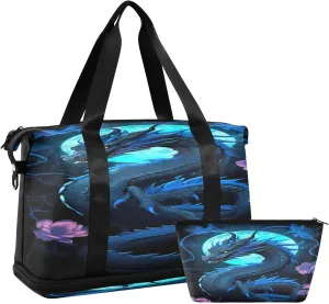 Kigai Chinese Dragon Gym Bag for Women & Men,Waterproof Weekender Overnight Bag with Shoes Compartment Sports Duffel Bag for Gym Yoga Swimming Camping