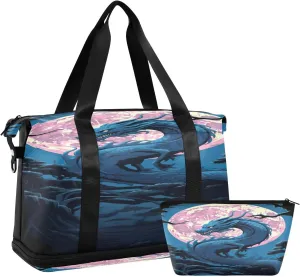 Kigai Chinese Dragon Gym Bag for Women & Men,Waterproof Weekender Overnight Bag with Shoes Compartment Sports Duffel Bag for Gym Yoga Swimming Camping