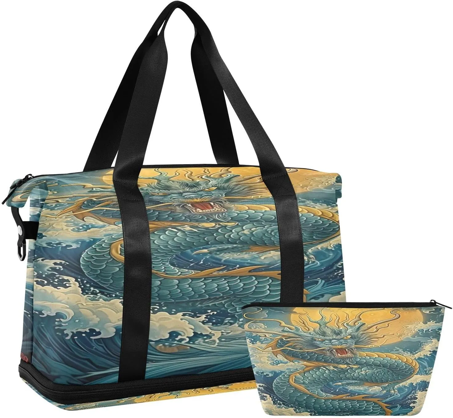 Kigai Chinese Dragon Gym Bag for Women & Men,Waterproof Weekender Overnight Bag with Shoes Compartment Sports Duffel Bag for Gym Yoga Swimming Camping