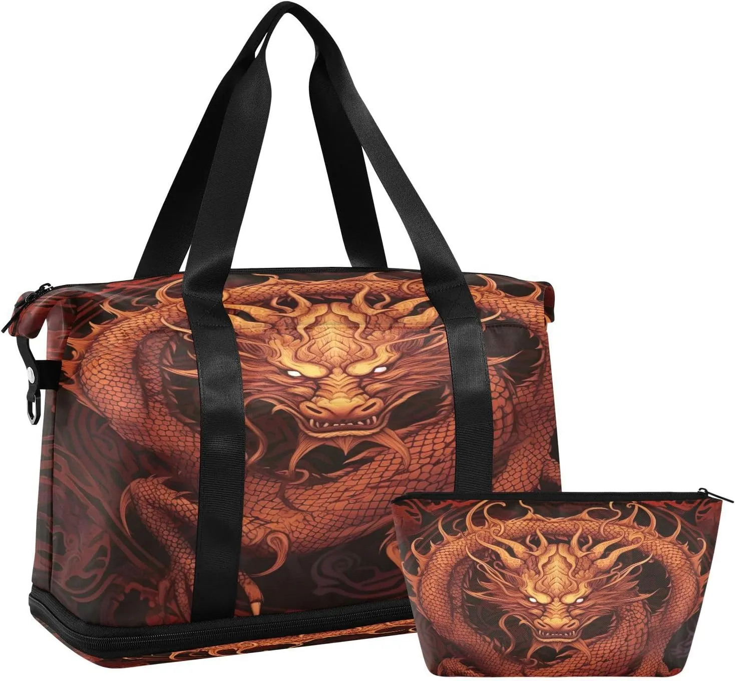 Kigai Chinese Dragon Gym Bag for Women & Men,Waterproof Weekender Overnight Bag with Shoes Compartment Sports Duffel Bag for Gym Yoga Swimming Camping