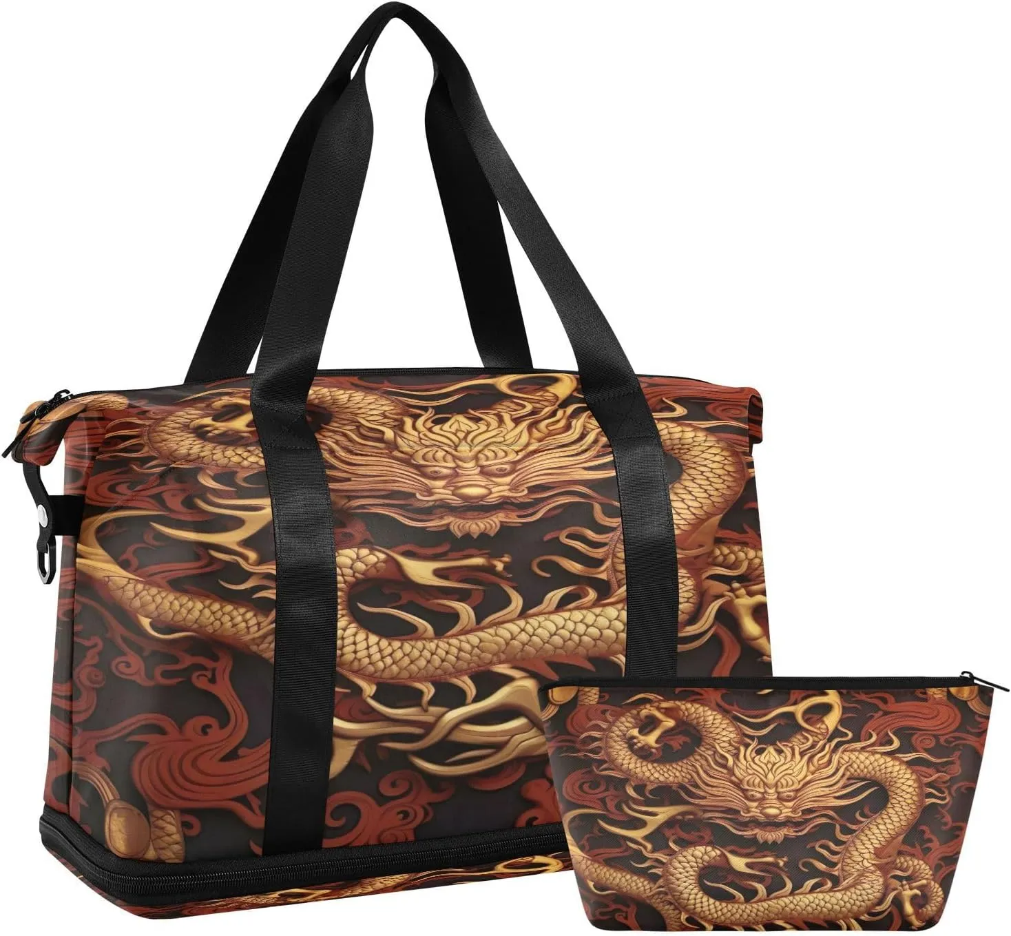 Kigai Chinese Dragon Gym Bag for Women & Men,Waterproof Weekender Overnight Bag with Shoes Compartment Sports Duffel Bag for Gym Yoga Swimming Camping