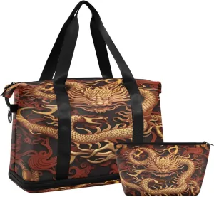 Kigai Chinese Dragon Gym Bag for Women & Men,Waterproof Weekender Overnight Bag with Shoes Compartment Sports Duffel Bag for Gym Yoga Swimming Camping