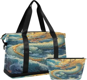 Kigai Chinese Dragon Gym Bag for Women & Men,Waterproof Weekender Overnight Bag with Shoes Compartment Sports Duffel Bag for Gym Yoga Swimming Camping