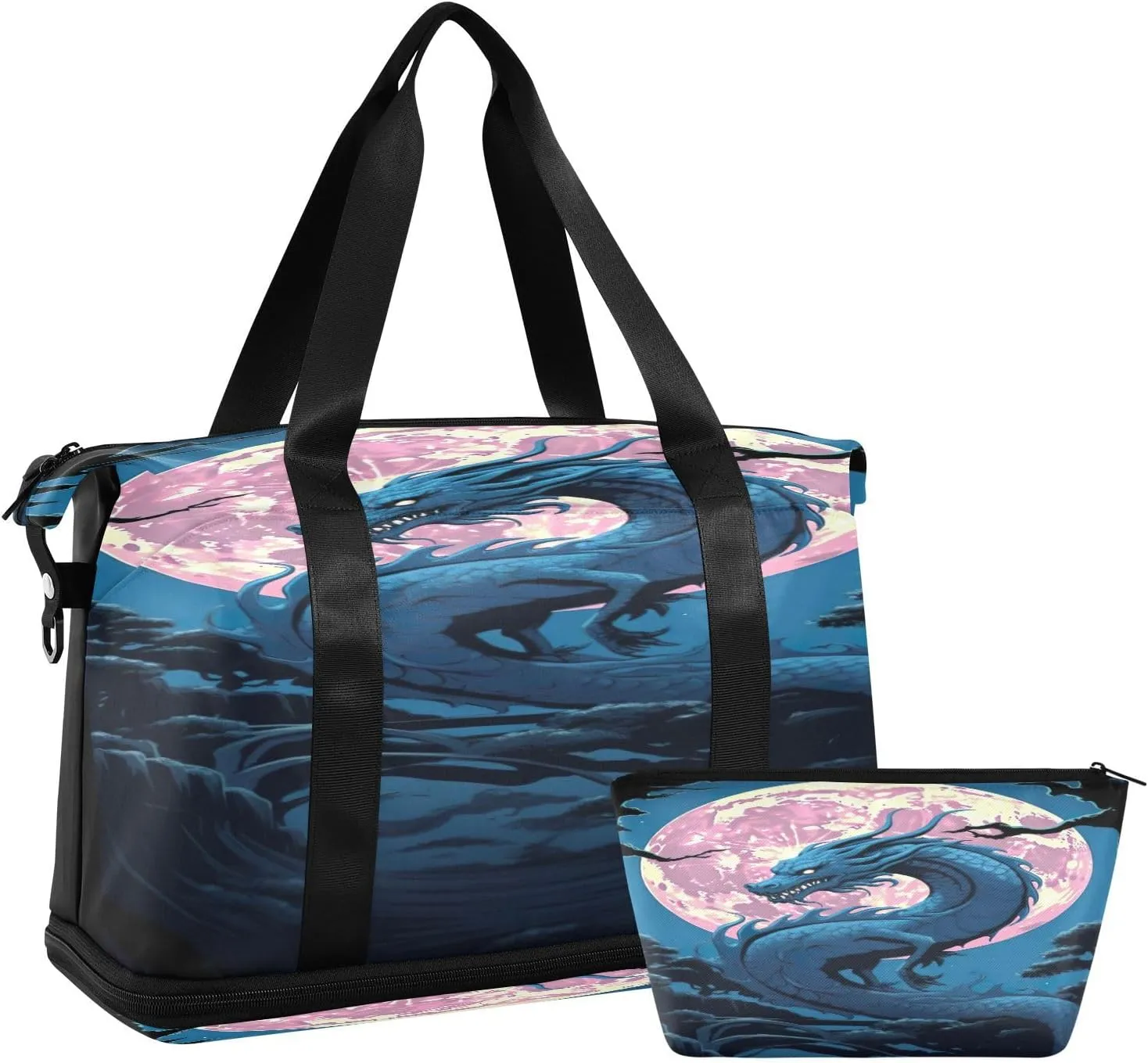 Kigai Chinese Dragon Gym Bag for Women & Men,Waterproof Weekender Overnight Bag with Shoes Compartment Sports Duffel Bag for Gym Yoga Swimming Camping