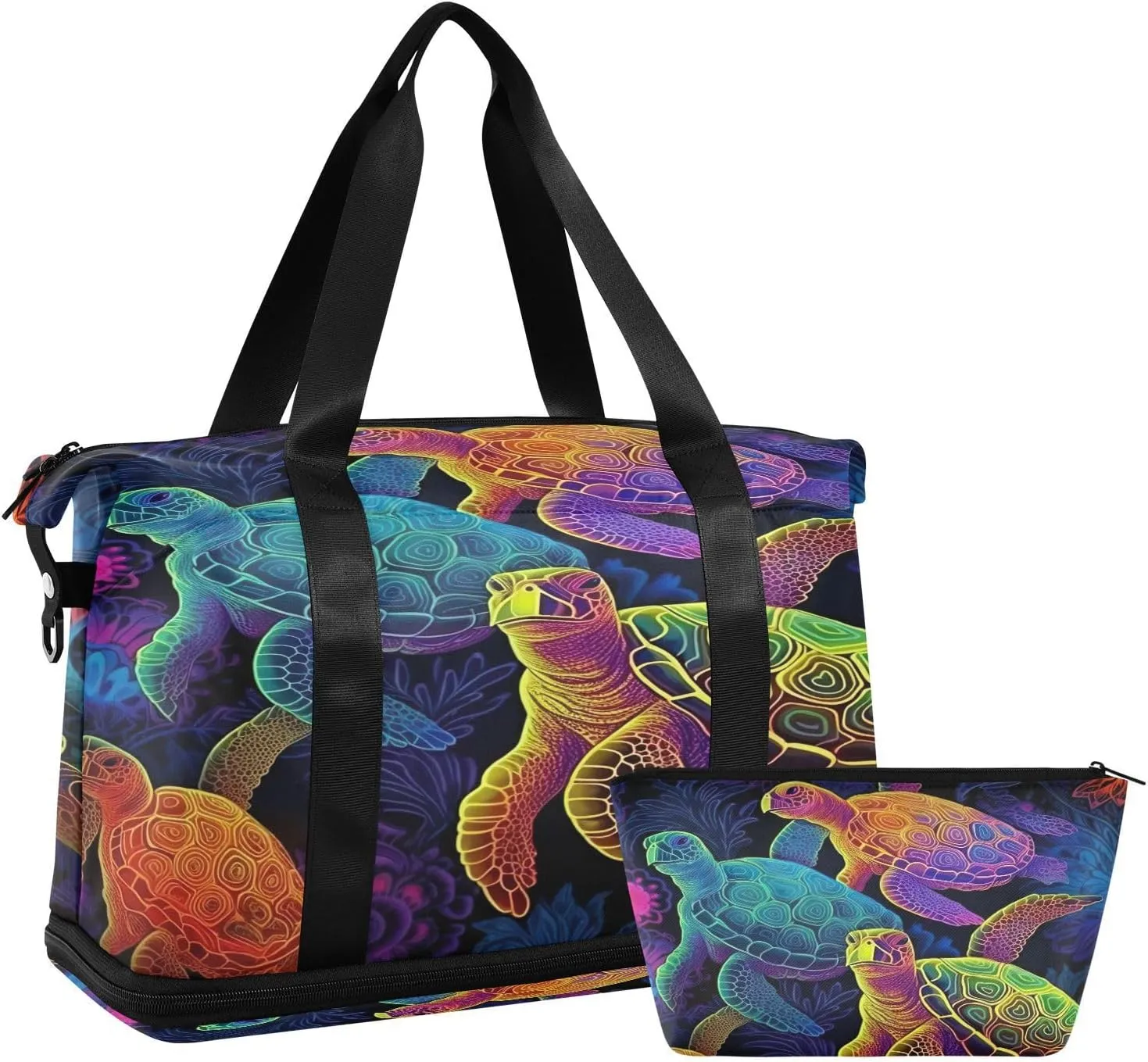 Kigai Colored Turtle Gym Bag for Women & Men,Waterproof Weekender Overnight Bag with Shoes Compartment Sports Duffel Bag for Gym Yoga Swimming Camping