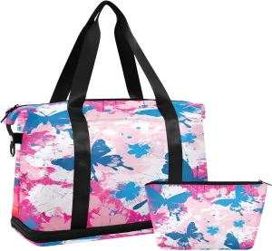 Kigai Colorful Butterfly Gym Bag for Women & Men,Waterproof Weekender Overnight Bag with Shoes Compartment Sports Duffel Bag for Gym Yoga Swimming Camping