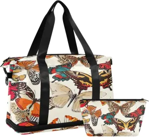 Kigai Colorful Butterfly Gym Bag for Women & Men,Waterproof Weekender Overnight Bag with Shoes Compartment Sports Duffel Bag for Gym Yoga Swimming Camping