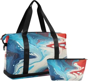 Kigai Colorful Marble Gym Bag for Women & Men,Waterproof Weekender Overnight Bag with Shoes Compartment Sports Duffel Bag for Gym Yoga Swimming Camping