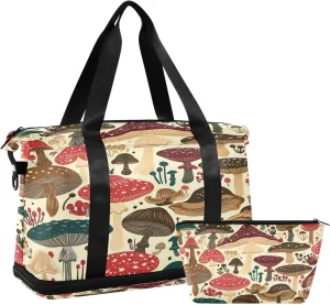 Kigai Colorful Mushrooms Gym Bag for Women & Men,Waterproof Weekender Overnight Bag with Shoes Compartment Sports Duffel Bag for Gym Yoga Swimming Camping