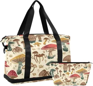 Kigai Colorful Mushrooms Gym Bag for Women & Men,Waterproof Weekender Overnight Bag with Shoes Compartment Sports Duffel Bag for Gym Yoga Swimming Camping