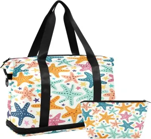Kigai Colorful Starfish Gym Bag for Women & Men,Waterproof Weekender Overnight Bag with Shoes Compartment Sports Duffel Bag for Gym Yoga Swimming Camping