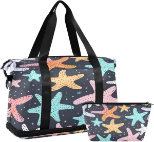 Kigai Colorful Starfish Gym Bag for Women & Men,Waterproof Weekender Overnight Bag with Shoes Compartment Sports Duffel Bag for Gym Yoga Swimming Camping