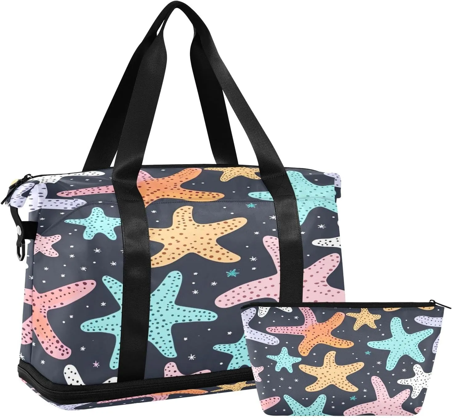 Kigai Colorful Starfish Gym Bag for Women & Men,Waterproof Weekender Overnight Bag with Shoes Compartment Sports Duffel Bag for Gym Yoga Swimming Camping