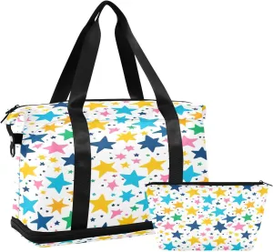 Kigai Colorful Stars Gym Bag for Women & Men,Waterproof Weekender Overnight Bag with Shoes Compartment Sports Duffel Bag for Gym Yoga Swimming Camping