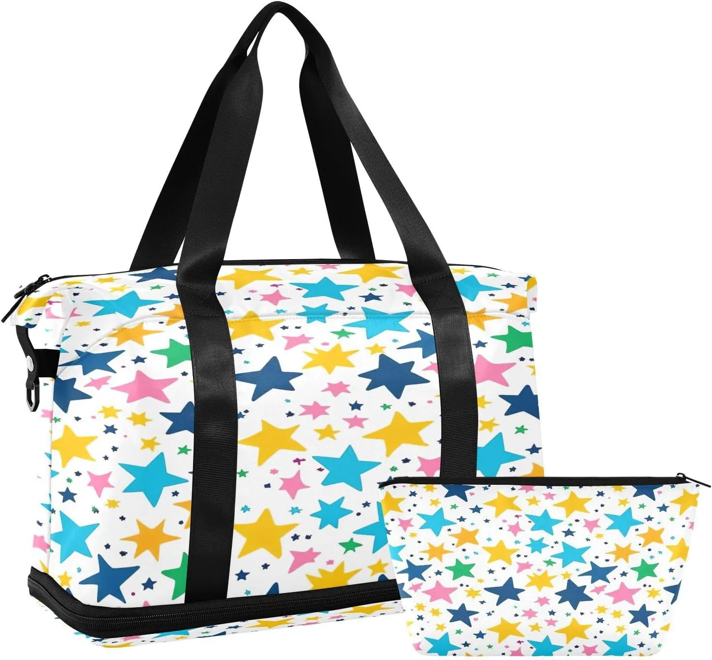 Kigai Colorful Stars Gym Bag for Women & Men,Waterproof Weekender Overnight Bag with Shoes Compartment Sports Duffel Bag for Gym Yoga Swimming Camping