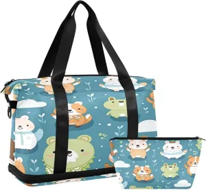Kigai Cute Animals Gym Bag for Women & Men,Waterproof Weekender Overnight Bag with Shoes Compartment Sports Duffel Bag for Gym Yoga Swimming Camping