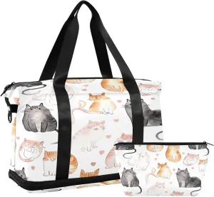 Kigai Cute Cats Gym Bag for Women & Men,Waterproof Weekender Overnight Bag with Shoes Compartment Sports Duffel Bag for Gym Yoga Swimming Camping