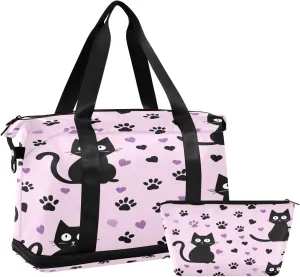 Kigai Cute Cats Gym Bag for Women & Men,Waterproof Weekender Overnight Bag with Shoes Compartment Sports Duffel Bag for Gym Yoga Swimming Camping