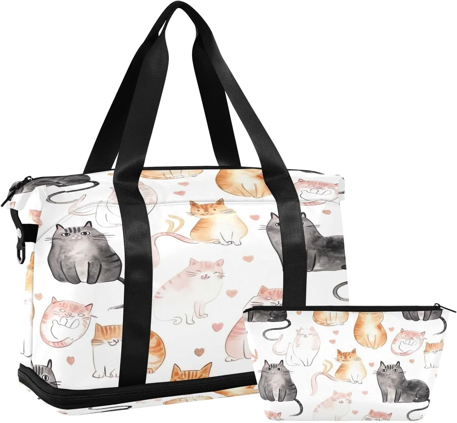 Kigai Cute Cats Gym Bag for Women & Men,Waterproof Weekender Overnight Bag with Shoes Compartment Sports Duffel Bag for Gym Yoga Swimming Camping