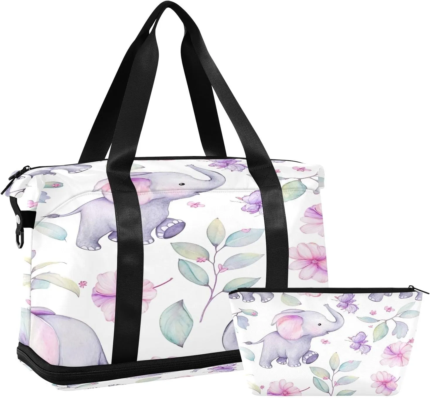 Kigai Cute Elephant Gym Bag for Women & Men,Waterproof Weekender Overnight Bag with Shoes Compartment Sports Duffel Bag for Gym Yoga Swimming Camping