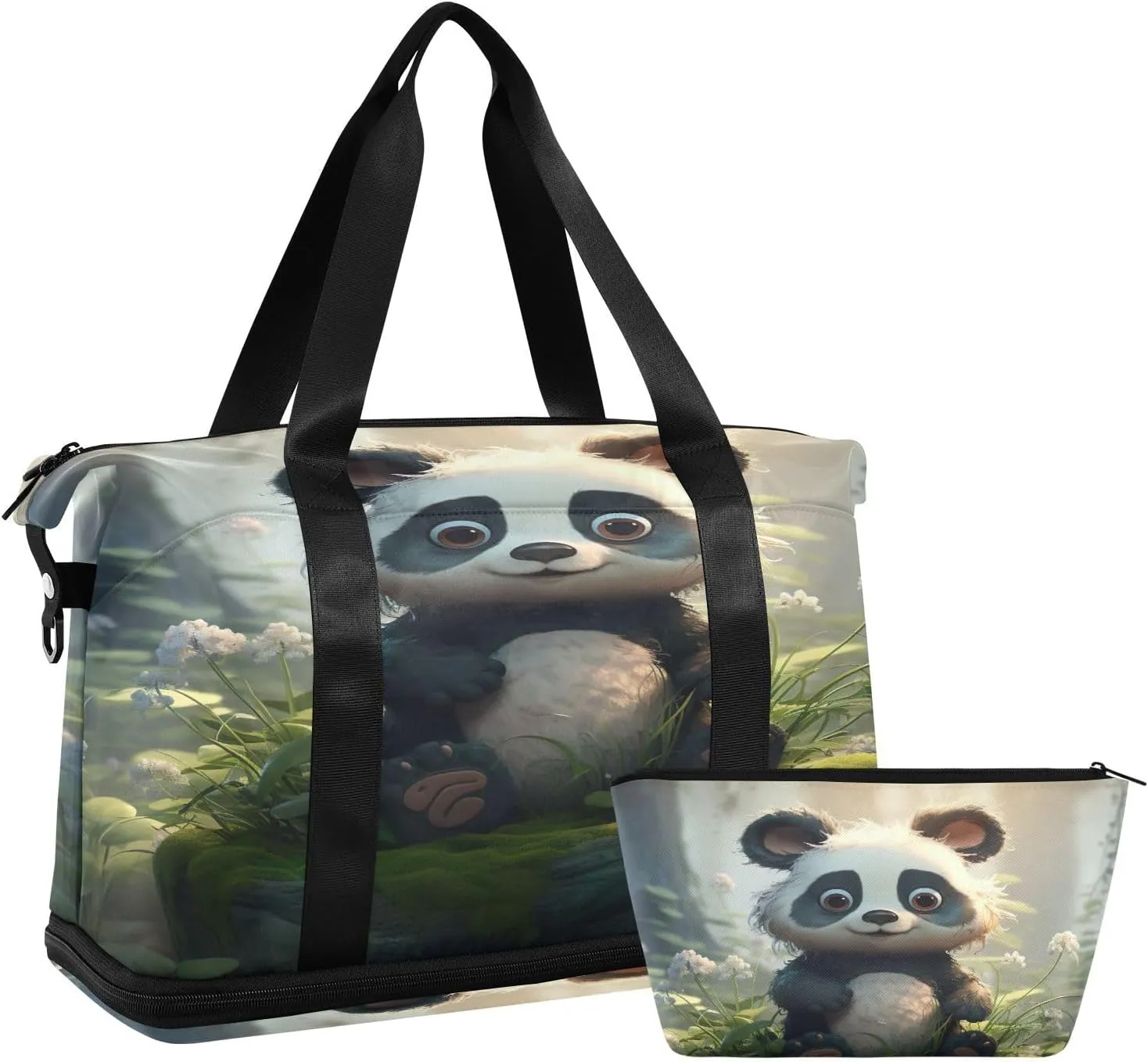 Kigai Cute Panda Gym Bag for Women & Men,Waterproof Weekender Overnight Bag with Shoes Compartment Sports Duffel Bag for Gym Yoga Swimming Camping