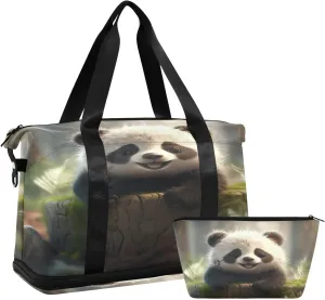 Kigai Cute Panda Gym Bag for Women & Men,Waterproof Weekender Overnight Bag with Shoes Compartment Sports Duffel Bag for Gym Yoga Swimming Camping