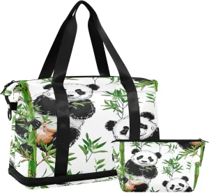 Kigai Cute Panda Gym Bag for Women & Men,Waterproof Weekender Overnight Bag with Shoes Compartment Sports Duffel Bag for Gym Yoga Swimming Camping