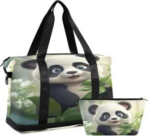 Kigai Cute Panda Gym Bag for Women & Men,Waterproof Weekender Overnight Bag with Shoes Compartment Sports Duffel Bag for Gym Yoga Swimming Camping