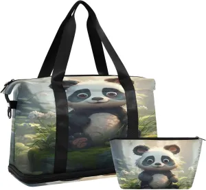 Kigai Cute Panda Gym Bag for Women & Men,Waterproof Weekender Overnight Bag with Shoes Compartment Sports Duffel Bag for Gym Yoga Swimming Camping