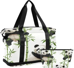 Kigai Cute Panda Gym Bag for Women & Men,Waterproof Weekender Overnight Bag with Shoes Compartment Sports Duffel Bag for Gym Yoga Swimming Camping