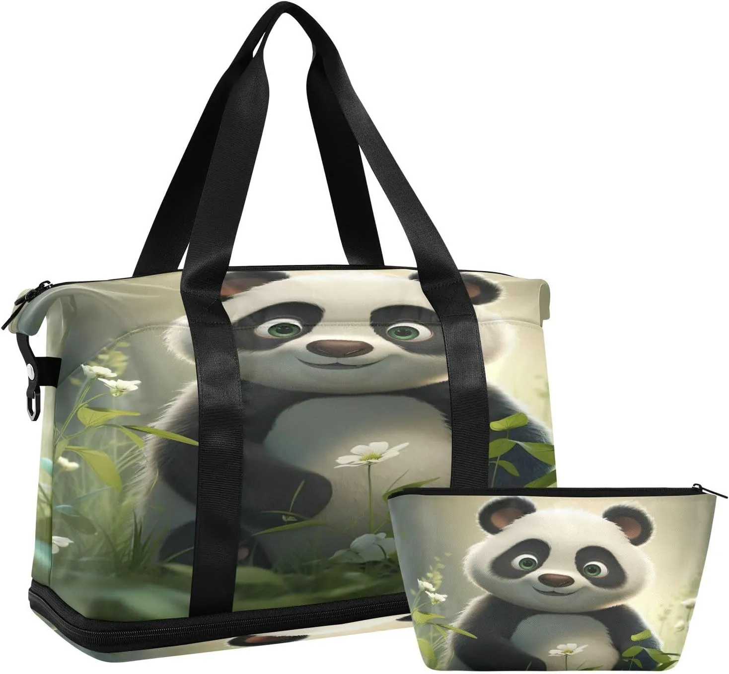 Kigai Cute Panda Gym Bag for Women & Men,Waterproof Weekender Overnight Bag with Shoes Compartment Sports Duffel Bag for Gym Yoga Swimming Camping