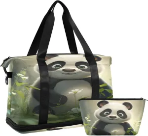 Kigai Cute Panda Gym Bag for Women & Men,Waterproof Weekender Overnight Bag with Shoes Compartment Sports Duffel Bag for Gym Yoga Swimming Camping
