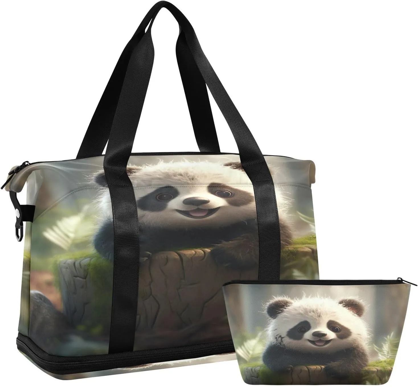 Kigai Cute Panda Gym Bag for Women & Men,Waterproof Weekender Overnight Bag with Shoes Compartment Sports Duffel Bag for Gym Yoga Swimming Camping