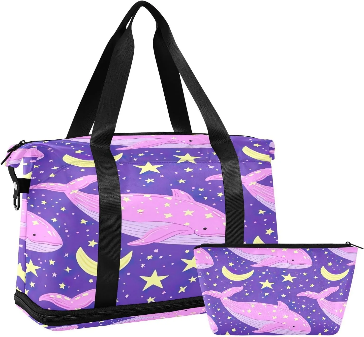 Kigai Cute Whales Gym Bag for Women & Men,Waterproof Weekender Overnight Bag with Shoes Compartment Sports Duffel Bag for Gym Yoga Swimming Camping