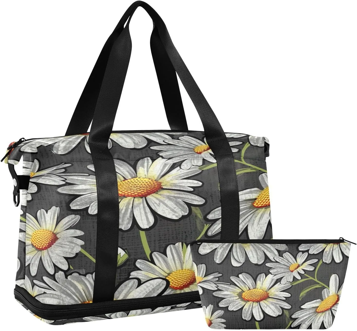 Kigai Daisy Pattern Gym Bag for Women & Men,Waterproof Weekender Overnight Bag with Shoes Compartment Sports Duffel Bag for Gym Yoga Swimming Camping