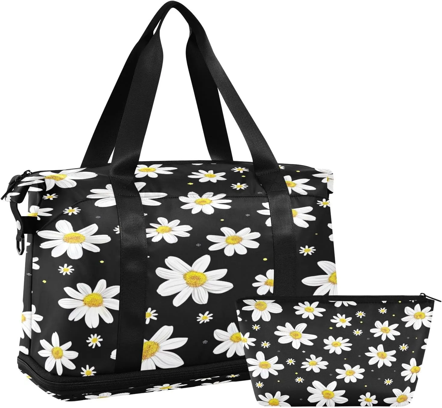 Kigai Daisy Pattern Gym Bag for Women & Men,Waterproof Weekender Overnight Bag with Shoes Compartment Sports Duffel Bag for Gym Yoga Swimming Camping