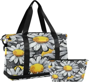 Kigai Daisy Pattern Gym Bag for Women & Men,Waterproof Weekender Overnight Bag with Shoes Compartment Sports Duffel Bag for Gym Yoga Swimming Camping