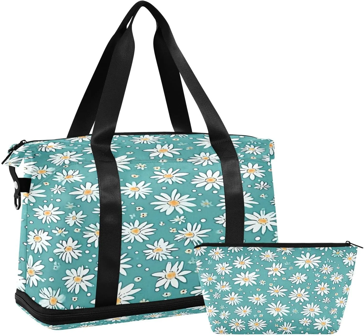 Kigai Daisy Pattern Gym Bag for Women & Men,Waterproof Weekender Overnight Bag with Shoes Compartment Sports Duffel Bag for Gym Yoga Swimming Camping