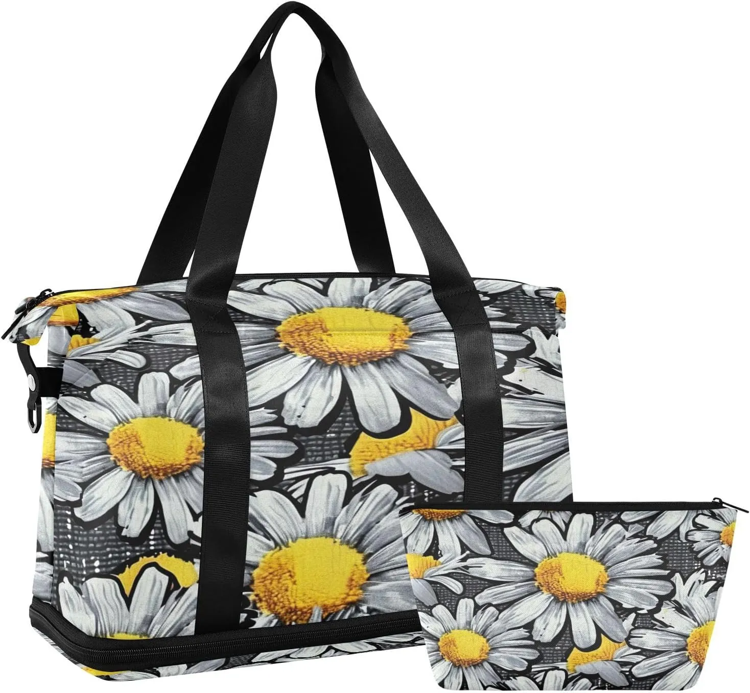 Kigai Daisy Pattern Gym Bag for Women & Men,Waterproof Weekender Overnight Bag with Shoes Compartment Sports Duffel Bag for Gym Yoga Swimming Camping