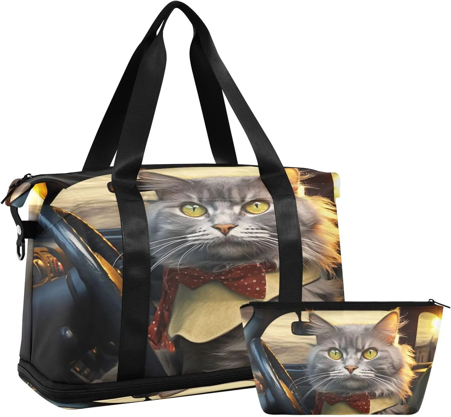 Kigai Driver Cat Gym Bag for Women & Men,Waterproof Weekender Overnight Bag with Shoes Compartment Sports Duffel Bag for Gym Yoga Swimming Camping