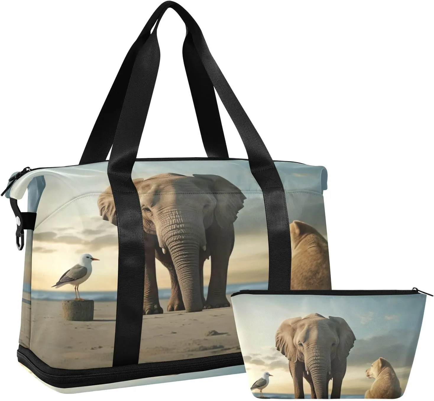 Kigai Elephant Bird Gym Bag for Women & Men,Waterproof Weekender Overnight Bag with Shoes Compartment Sports Duffel Bag for Gym Yoga Swimming Camping