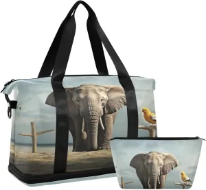 Kigai Elephant Bird Gym Bag for Women & Men,Waterproof Weekender Overnight Bag with Shoes Compartment Sports Duffel Bag for Gym Yoga Swimming Camping