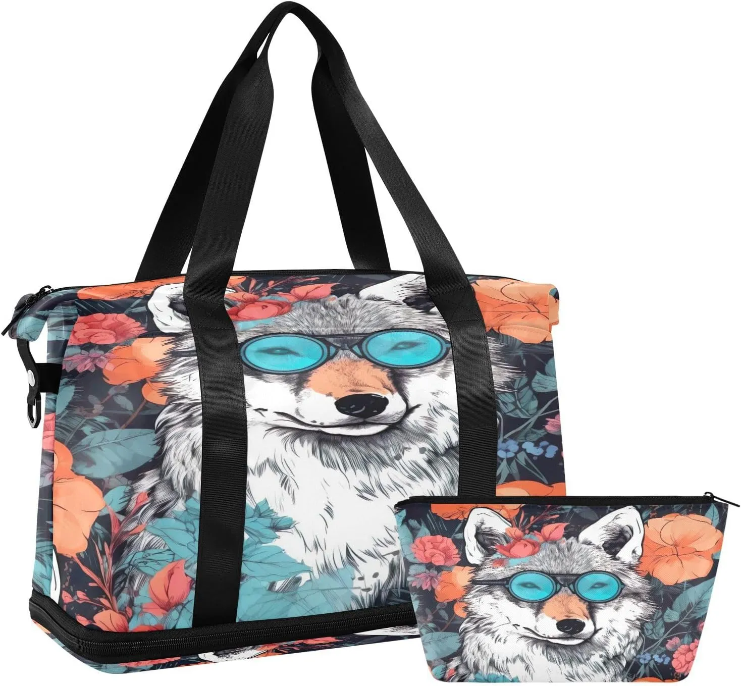 Kigai Fashionable Wolf69120510 Gym Bag for Women & Men,Waterproof Weekender Overnight Bag with Shoes Compartment Sports Duffel Bag for Gym Yoga Swimming Camping