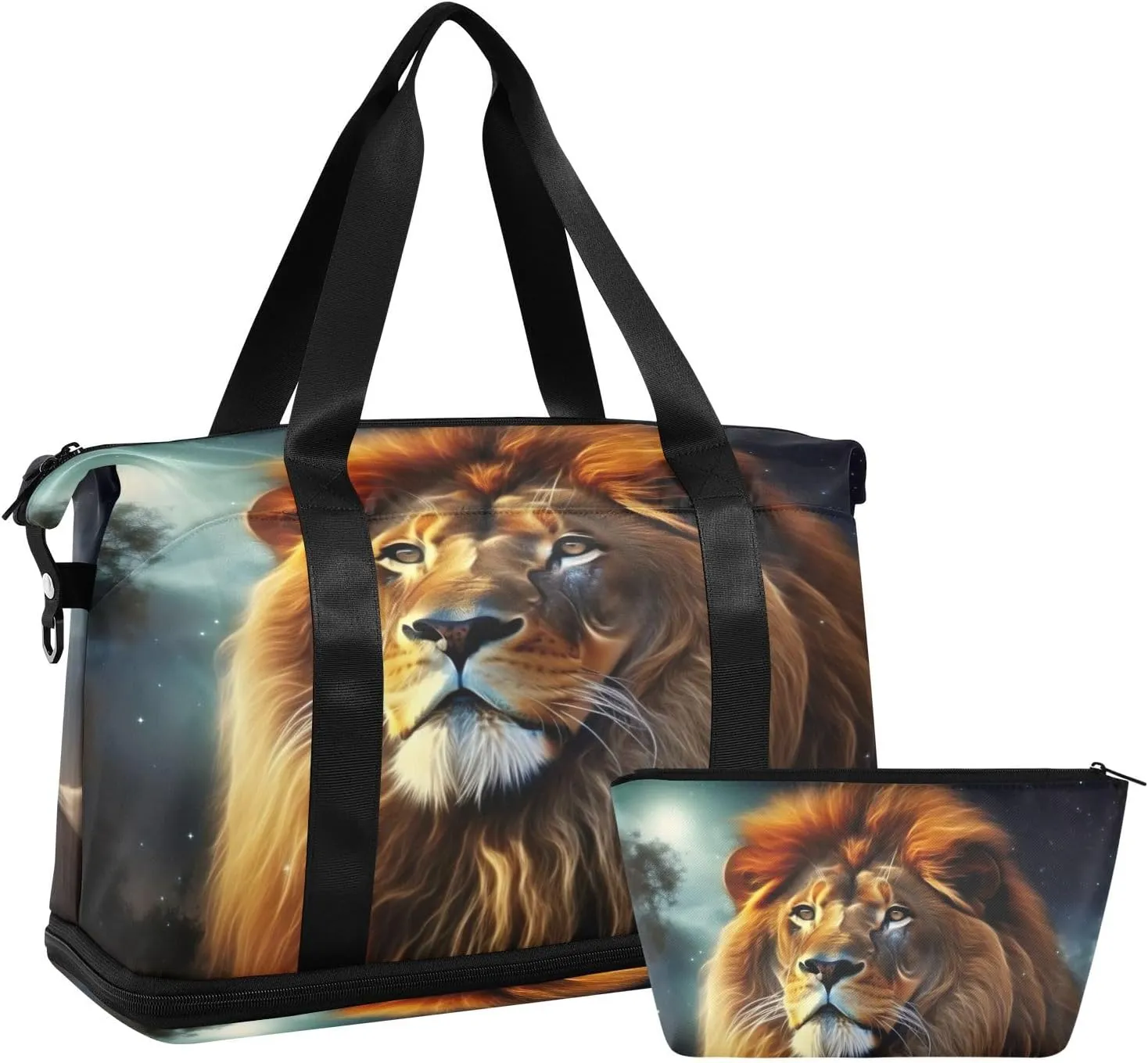 Kigai Fierce Lion Gym Bag for Women & Men,Waterproof Weekender Overnight Bag with Shoes Compartment Sports Duffel Bag for Gym Yoga Swimming Camping